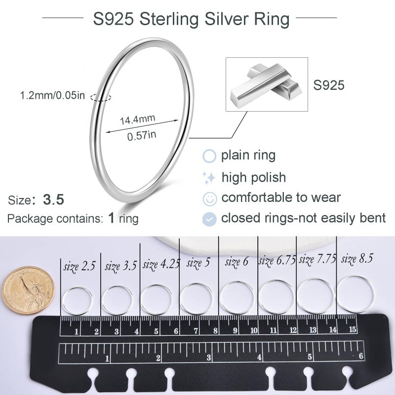 CANDYFANCY 925 Sterling Silver 1.2mm Stacking Midi Thin Rings Pinky Ring Stack Knuckle Rings Band Silver Toe Ring Size 3.5 - Image 5
