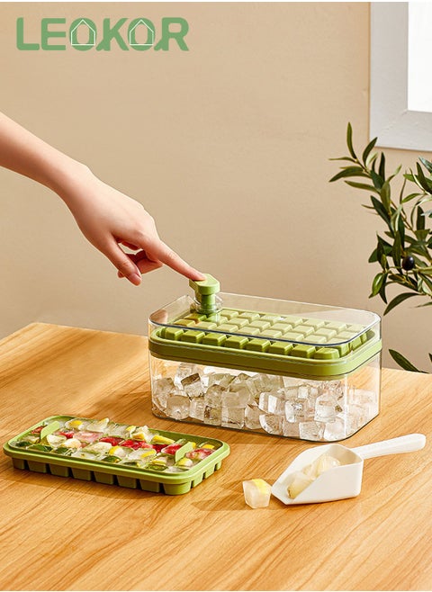 Ice Cube Tray with Lid and Storage Box, One Click Easy Release 64 Small Nugget Ice, 2 Tray Ice Cube Molds with Container and Scoop