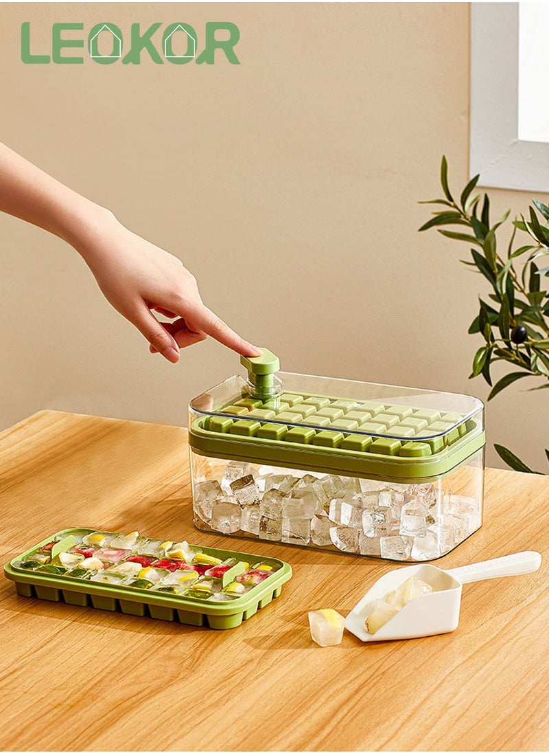 LEOKOR - Ice Cube Tray with Lid and Storage Box, One Click Easy Release 64 Small Nugget Ice, 2 Tray Ice Cube Molds with Container and Scoop - Image 1