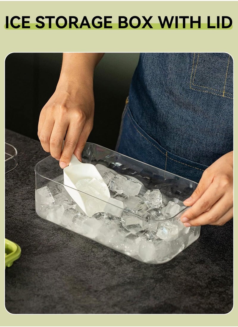 LEOKOR - Ice Cube Tray with Lid and Storage Box, One Click Easy Release 64 Small Nugget Ice, 2 Tray Ice Cube Molds with Container and Scoop - Image 1