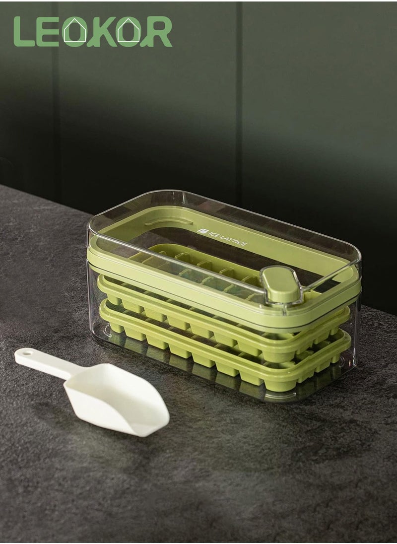 LEOKOR - Ice Cube Tray with Lid and Storage Box, One Click Easy Release 64 Small Nugget Ice, 2 Tray Ice Cube Molds with Container and Scoop - Image 1