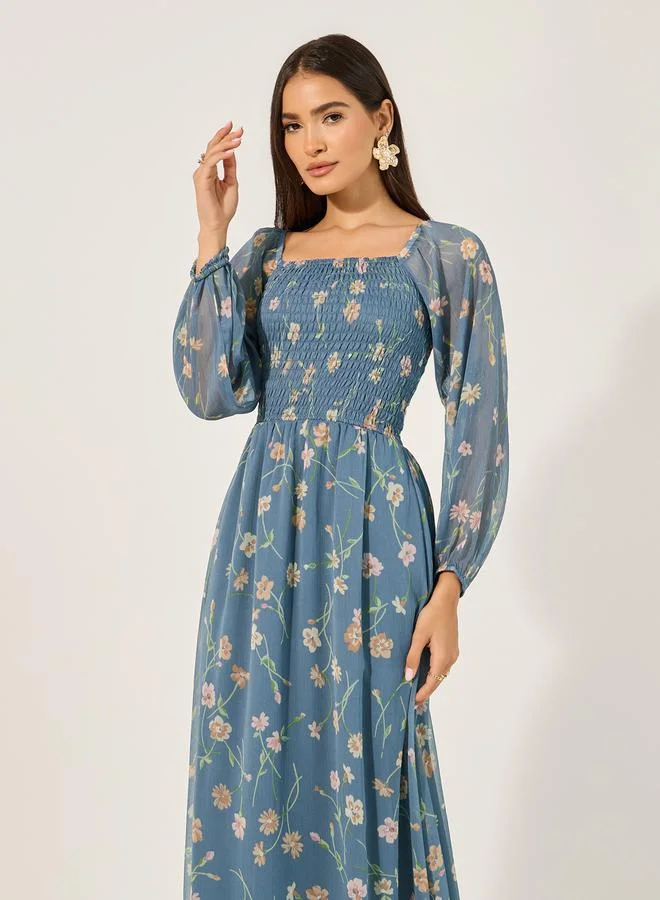 Styli Print Long Sleeves A-line Maxi Dress