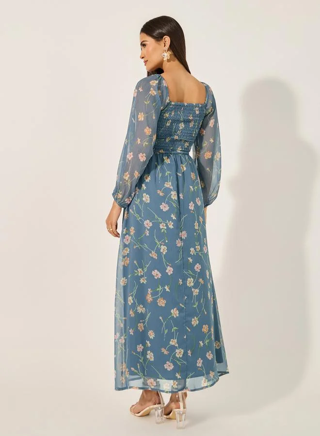 Styli Print Long Sleeves A-line Maxi Dress