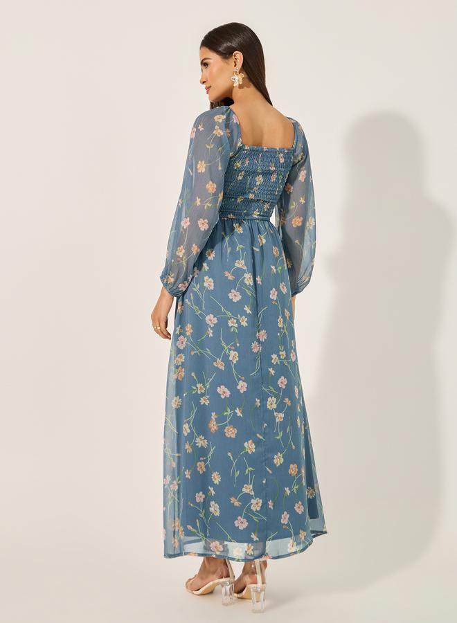ستايلي فستان ماكسي طويل بأكمام مطبوعة بتصميم - - Image 5