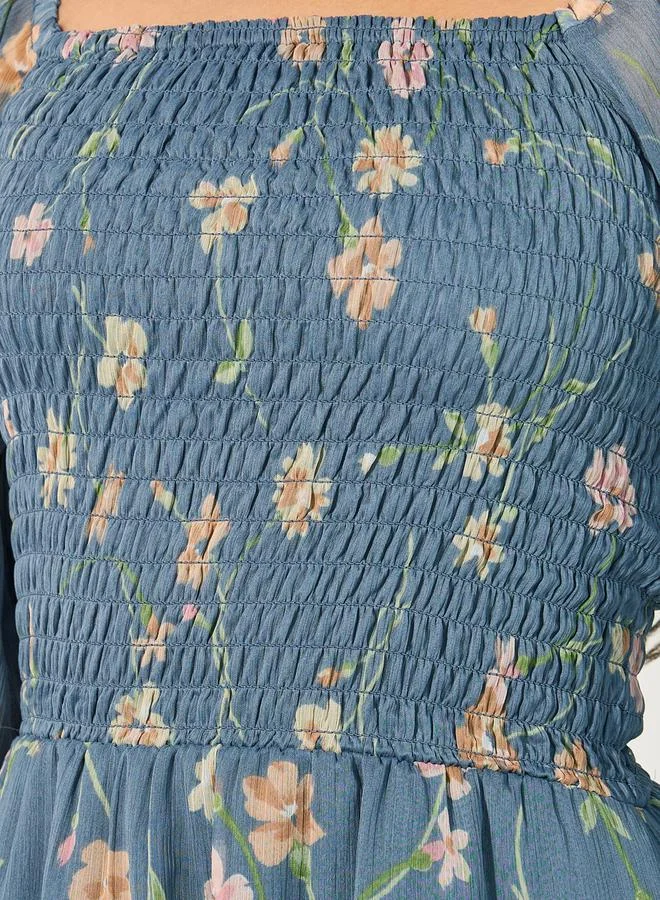 Styli Print Long Sleeves A-line Maxi Dress