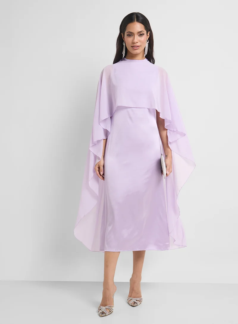 Khizana Lavender Chiffon Cape Dress