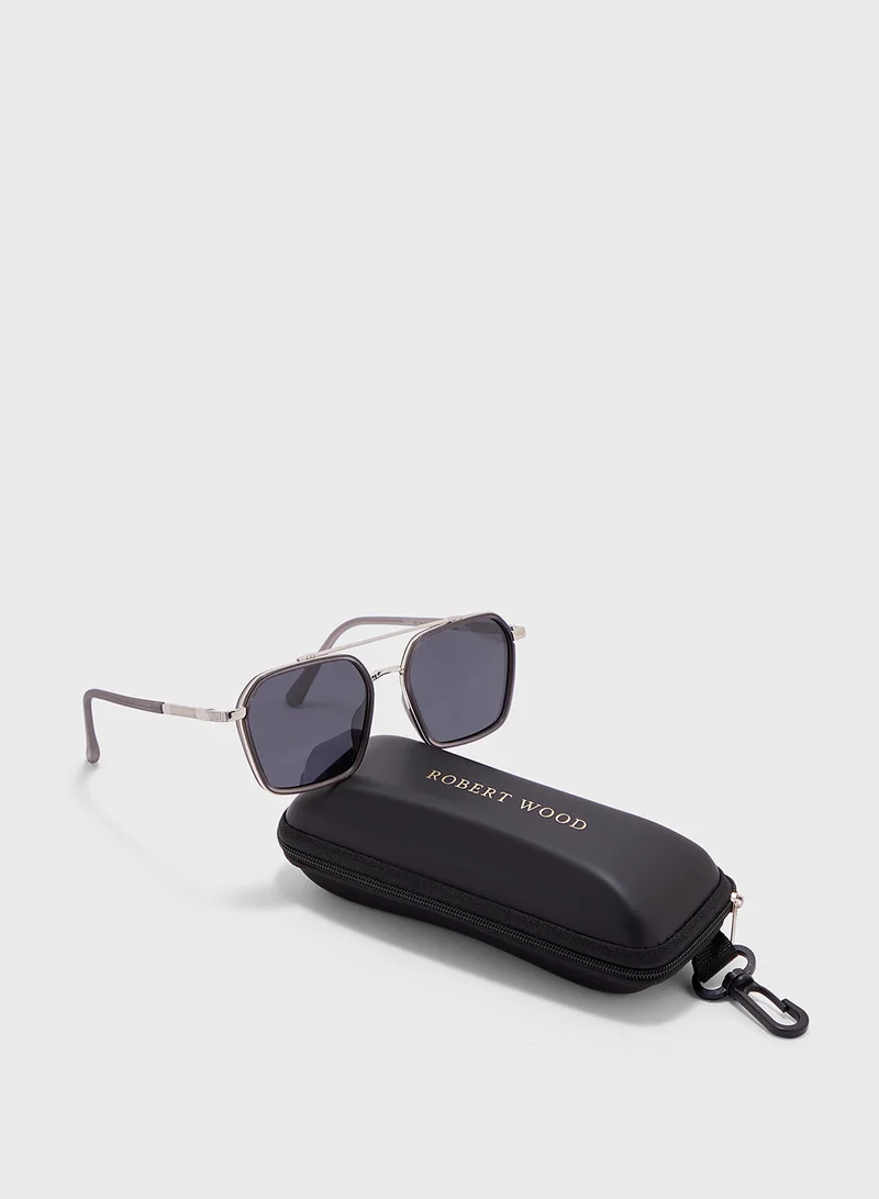روبرت وود Polarized Lens With Spring Arms Square Aviator Sunglasses