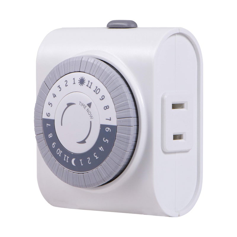 GE 24-Hour Indoor Plug-in Mechanical Timer, Big Button for Easy Programing, 1 Polarized Outlet, 30 Minute Intervals, Daily On/Off Cycle, for Lamps, Portable Fans, Seasonal Lights, 15076, Big Button 1-Outlet | Gray/White - Image 1