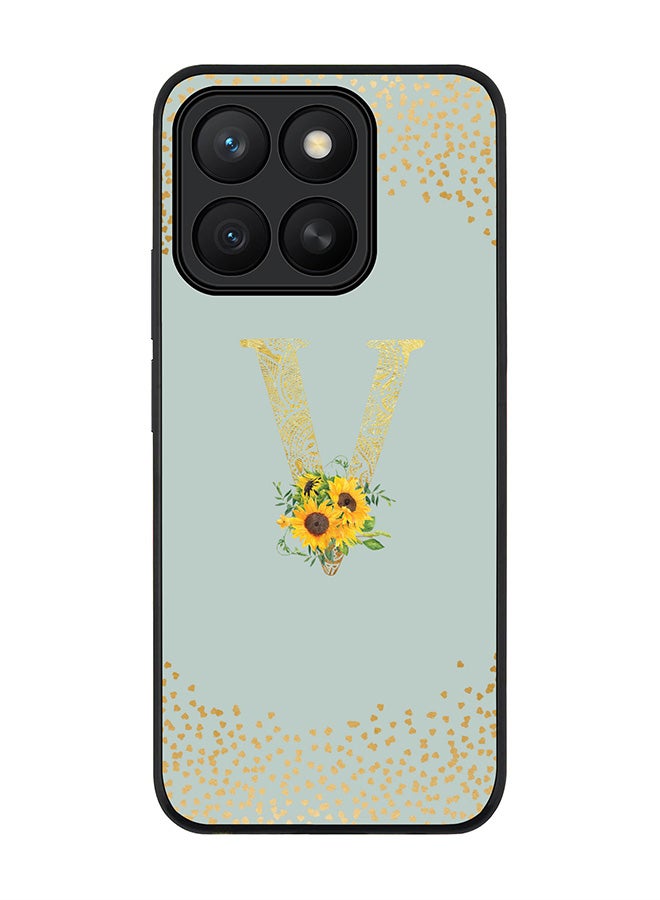 Stylizedd For Honor X8c Case,Slim fit Camera Protection, Shockproof Thin Phone cover  - Custom Floral Monogram - V  (Light Grey )