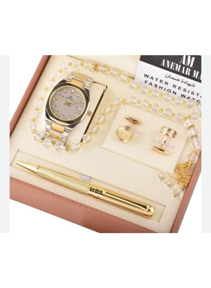 انيمار مان طقم رجالي فخامه ماركه انمر مان مكون من 4 قطع ساعه وقلم وكبك وسبحه