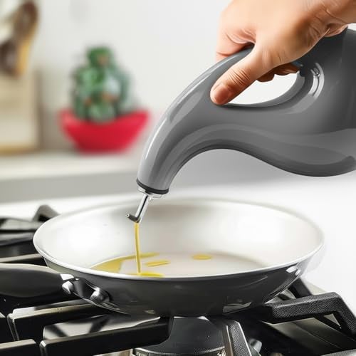 Decor & More - Ceramic Oil Dispenser 500 ML | Oil Container for Kitchen Decor | Oil Dispenser with Adjustable Removal Steel Lid for kitchen storage | Grey set of 1 - Image 2