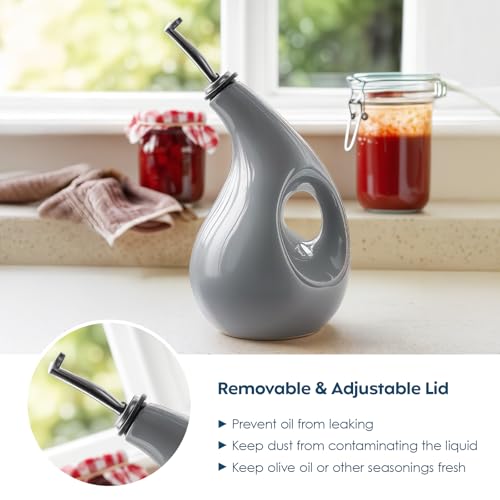 Decor & More - Ceramic Oil Dispenser 500 ML | Oil Container for Kitchen Decor | Oil Dispenser with Adjustable Removal Steel Lid for kitchen storage | Grey set of 1 - Image 3