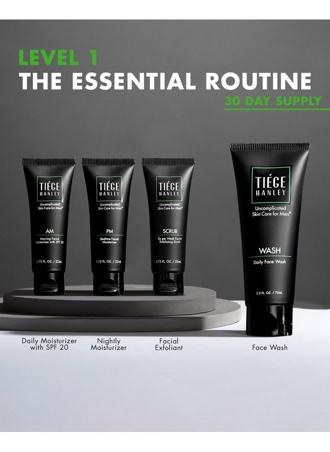 tiege hanley - Tiege Hanley Mens Skin Care Set, Essential Skin Care Routine for Men (System Level 1) - Face Wash Kit for Fines Lines & Wrinkles - Men's Skincare Set Includes Face Wash, Facial Scrub, & Moisturizer - Image 1