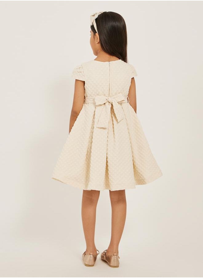 Styli Embellished Faux Pearl Lace Insert Pleated Dress  - Image 4