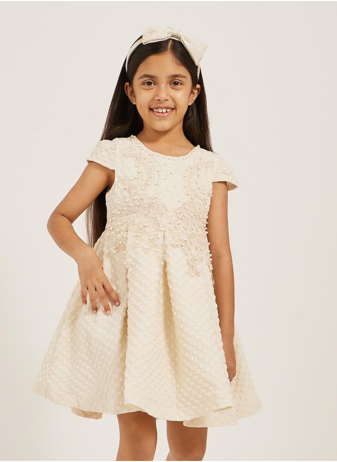 Styli Embellished Faux Pearl Lace Insert Pleated Dress  - Image 2