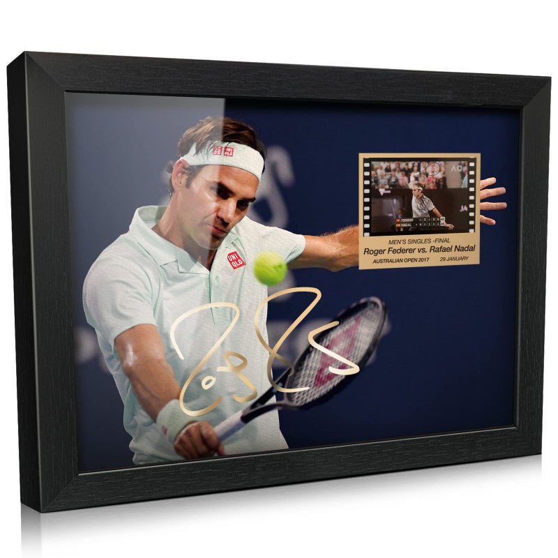 ORIMAMI Tennis Player Gifts  Signed Roger Federer Wooden Framed Photo Art Decor with Film Display  Cool Collectible Gift for Tennis Fans  8x6