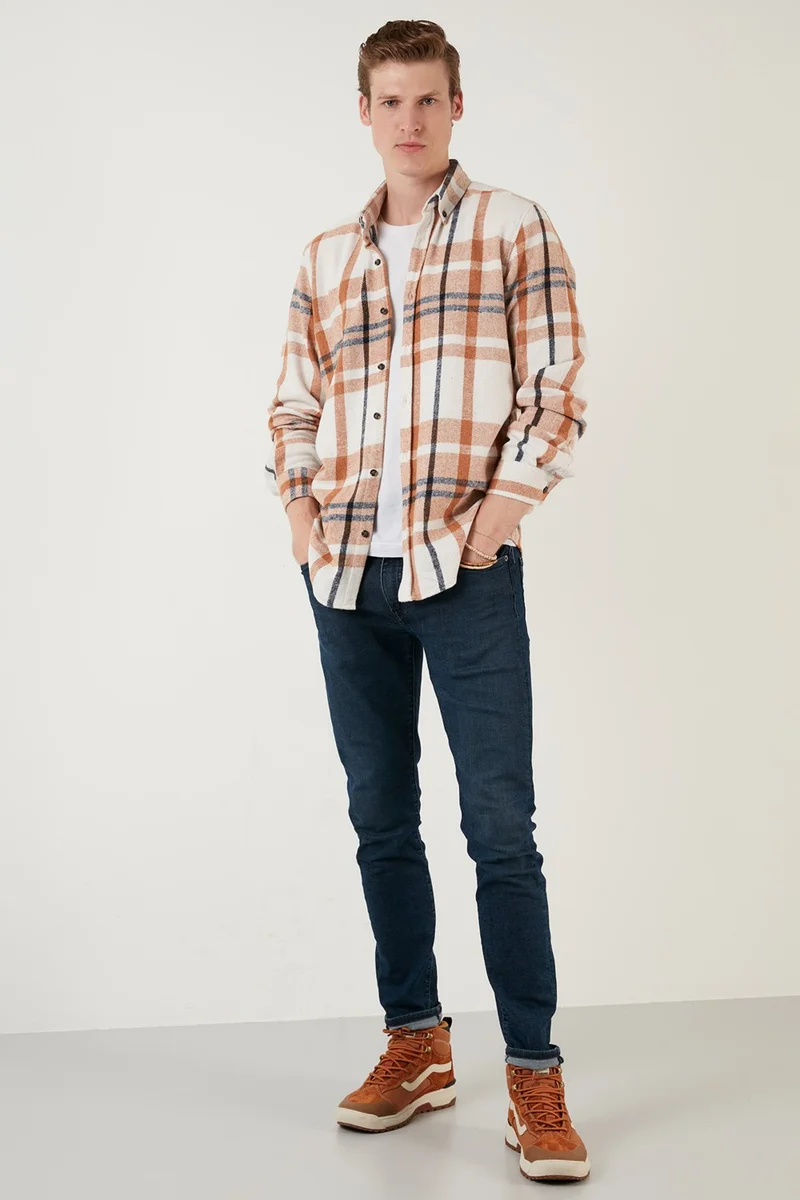 بوراتي Cotton Plaid Slim Fit Button Collar Shirt Men's Shirt CF23W114662
