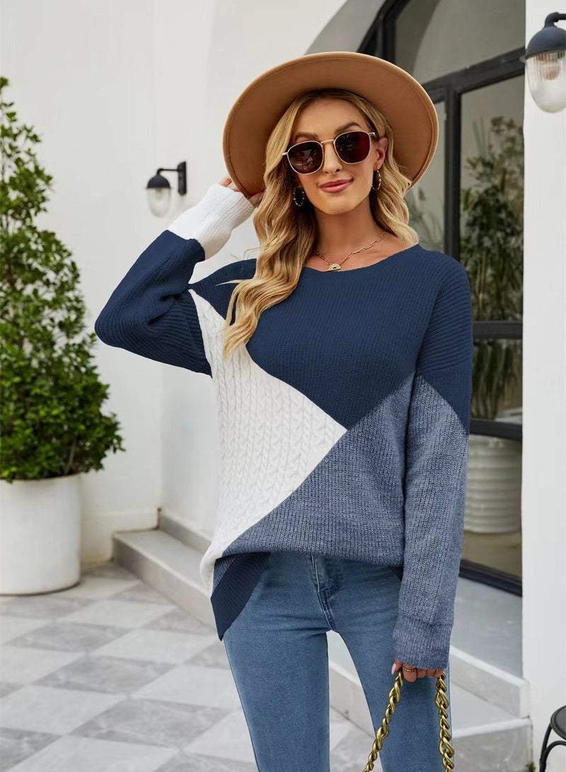 Loquat Women's Fashion Color Contrast Loose Sweater  - Image 1