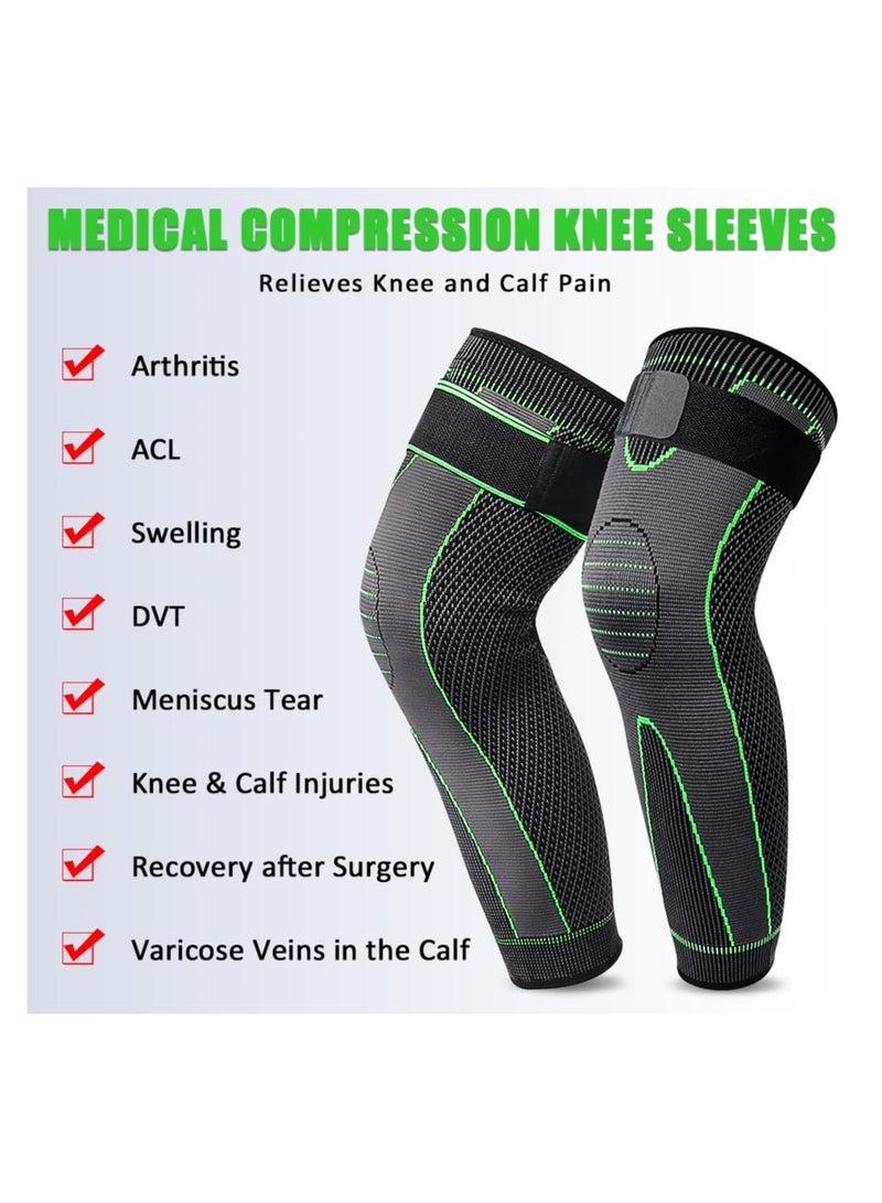 KASTWAVE Compression Leg Sleeves with Elastic Straps for Men & Women - Extra Long Knee Braces for Basketball, Football, Joint Pain - ACL Support - L - Image 4