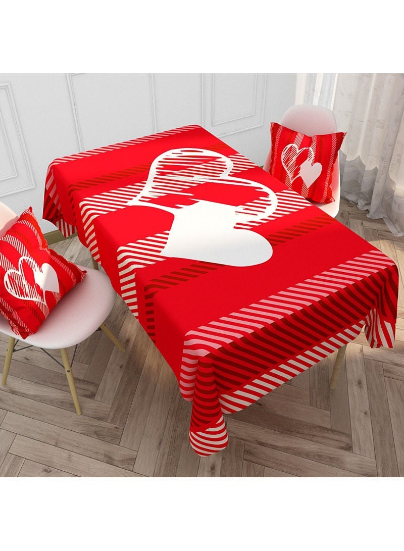 NIBEMINENT Love Pattern Print Waterproof Table Cloth Red 140x240cm - Image 1
