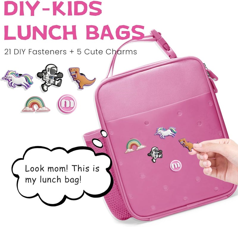 MEXS Kids Lunch Bag, DIY Exclusive & Insulated Lunch Box Boys Girls, Toddler Lunch Cooler Bag for School, Portable Reusable Lunch Tote, Water Bottle Holder and Leak-proof Lining, for Ages 3+ (Unicorn) - Image 2