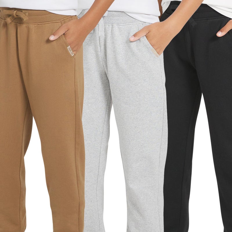 Weatherproof Vintage Boys' 3 Pack Variety Midweight Super Soft Fleece Lined Stretchable Jogger Pants, Tan Grey Black Set, Small - Image 2