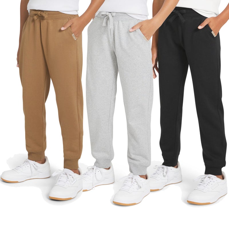 Weatherproof Vintage Boys' 3 Pack Variety Midweight Super Soft Fleece Lined Stretchable Jogger Pants, Tan Grey Black Set, Small - Image 1