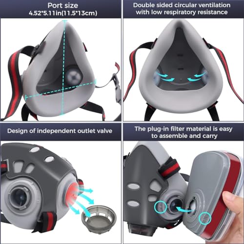 Serplex Gas Mask Set Respirator with Filters and Goggles Gas Mask Paint Respirator for Epoxy Resin, Welding Woodworking, Wall Painting, Spraying, Mold Removal - Image 3