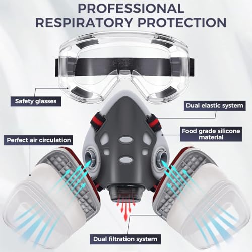 Serplex Gas Mask Set Respirator with Filters and Goggles Gas Mask Paint Respirator for Epoxy Resin, Welding Woodworking, Wall Painting, Spraying, Mold Removal - Image 2