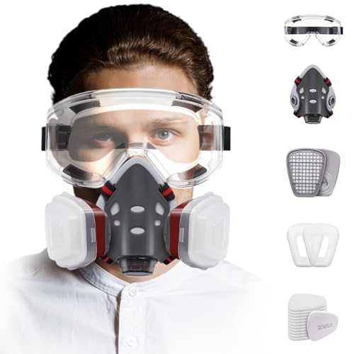 Serplex Gas Mask Set Respirator with Filters and Goggles Gas Mask Paint Respirator for Epoxy Resin, Welding Woodworking, Wall Painting, Spraying, Mold Removal - Image 1