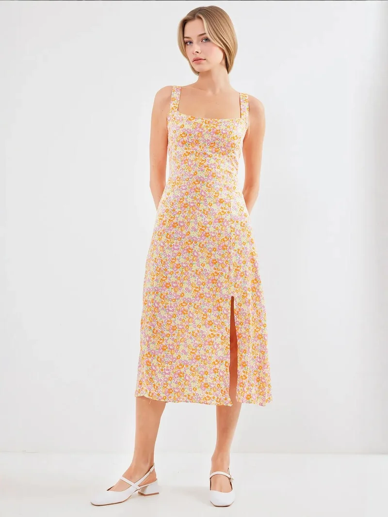 BIG DART BDART Fitted Midi Dress with Square Collar and Slit