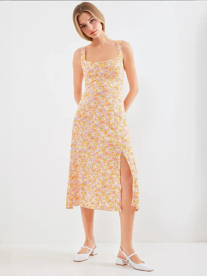 BIG DART BDART Fitted Midi Dress with Square Collar and Slit