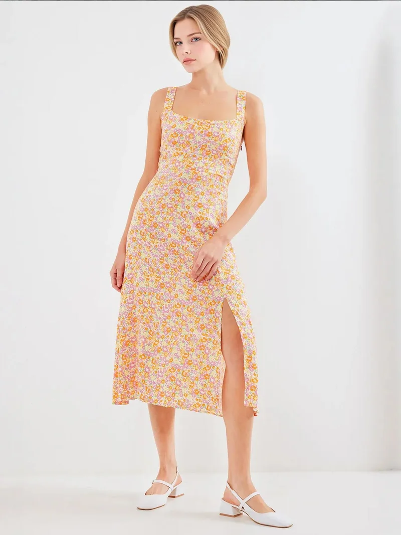 BIG DART BDART Fitted Midi Dress with Square Collar and Slit