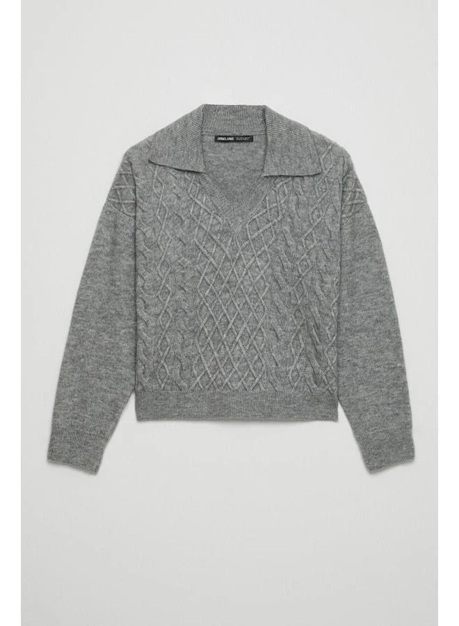 Grimelange NIPUR Women's V-Neck Recycled Knit Striped Sweater.