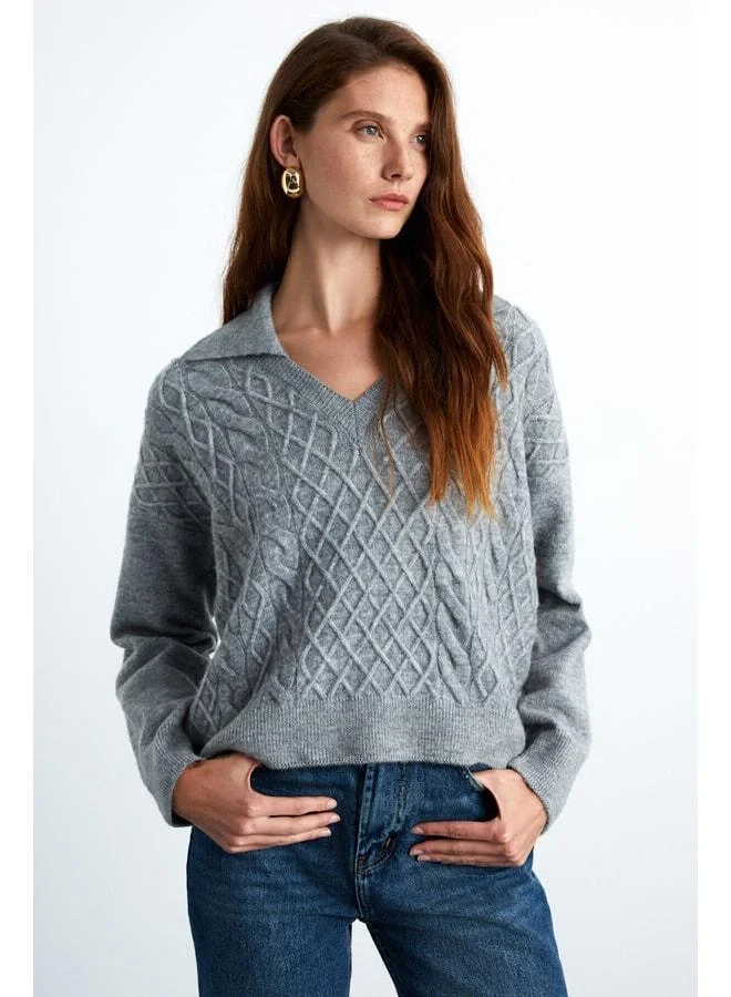 Grimelange NIPUR Women's V-Neck Recycled Knit Striped Sweater.