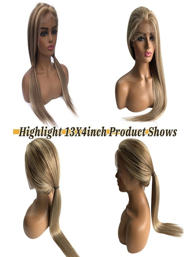 Smavida Highlights Ash Blonde Lace Front Wig Human Hair 22Inch Straight Ombre Blonde with Ash Brown Roots 13x4 HD Lace Front Brazilian Virgin Human Hair Wig Pre Plucked #8/18/60 - Image 5