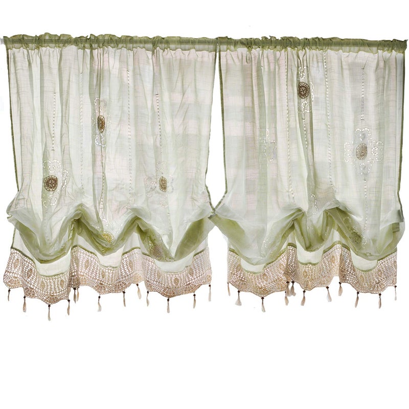 FADFAY Pastoral 57Inchby69Inch Adjustable Balloon Manual Hook Flower Shade CurtainsLight Green 1 Panel