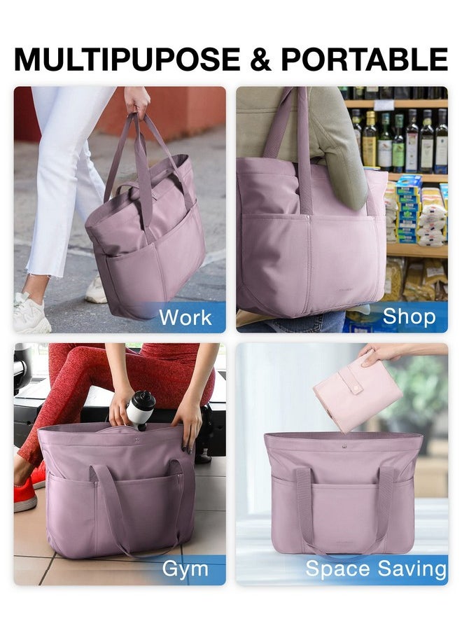 BAGSMART BAGSMART Tote Bag for Women, Foldable Tote Bag With Zipper Travel Large Shoulder Bag Handbag for Work-16.5''l X 6''wx 14''h  - Image 2