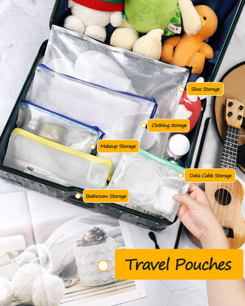 SUNEE SUNEE Plastic Mesh Zipper Pouch 7x11 in (9 Colors, 18 Packs),Extra Large Water-Resistant Zip Bag for School Office Supplies, Puzzles & Games Organizing Storage - Image 4