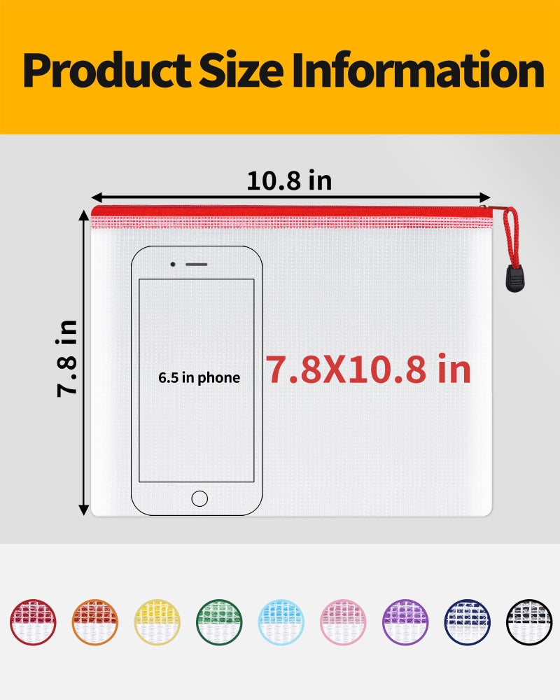 SUNEE Plastic Mesh Zipper Pouch 7.8x10.8 in (9 Colors, 18 Packs),Extra Large Water-Resistant Zip Bag for School Office Supplies, Puzzles & Games Organizing Storage - Image 2