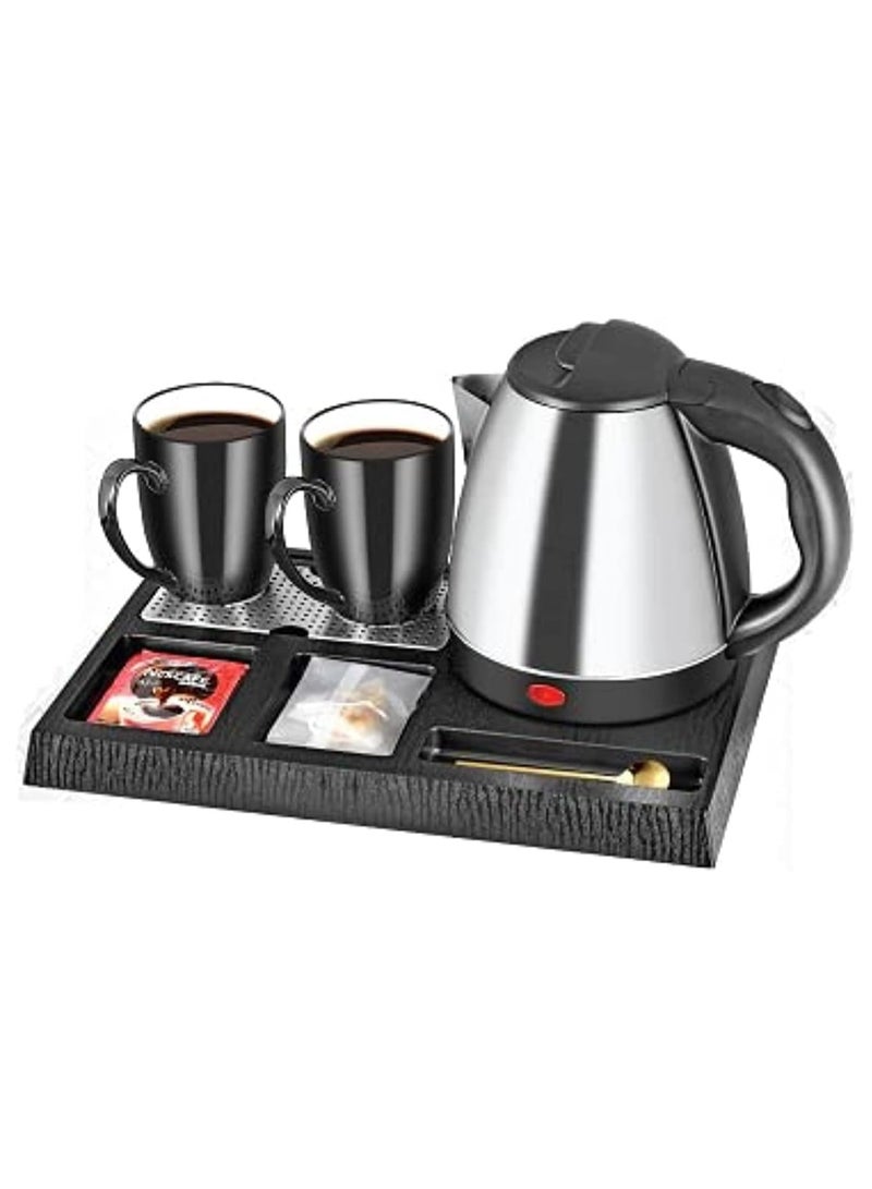 NEEHOON Biki Electric Kettle Set with 2 Ceramic Cups & Serving Tray 1200ml Kettle Capacity 1350W for Home & Hotel | Electric Kettle Model NH-37926 Color Black - Image 1