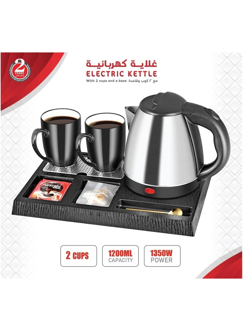 NEEHOON Biki Electric Kettle Set with 2 Ceramic Cups & Serving Tray 1200ml Kettle Capacity 1350W for Home & Hotel | Electric Kettle Model NH-37926 Color Black - Image 2