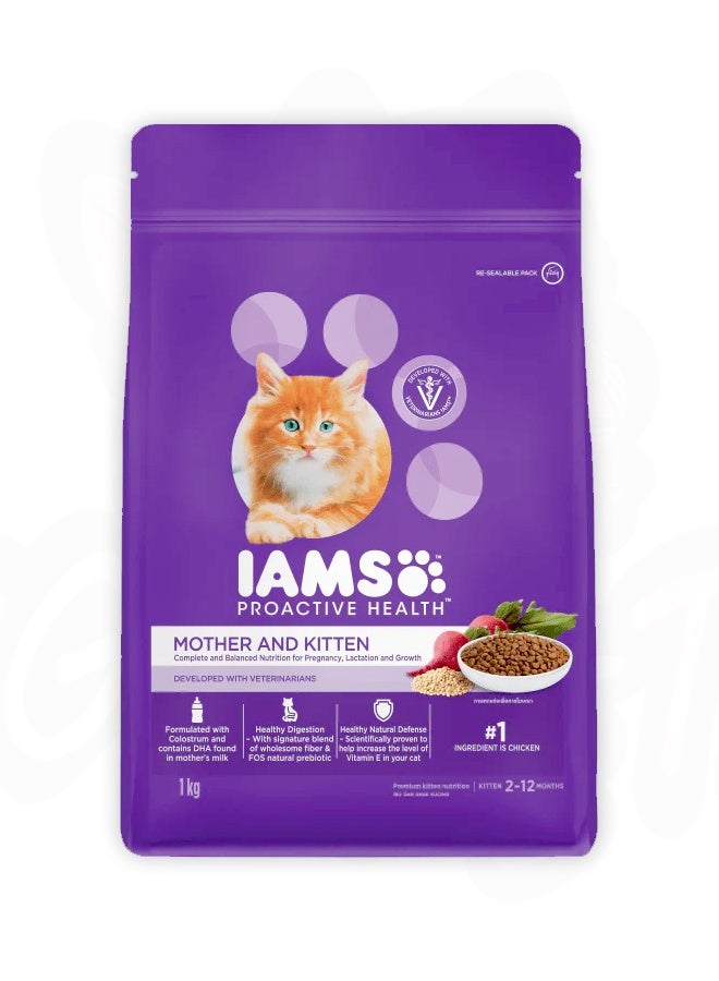 Iams Mother And Kitten With Chicken Dry Cat Food - 1KG - Image 1