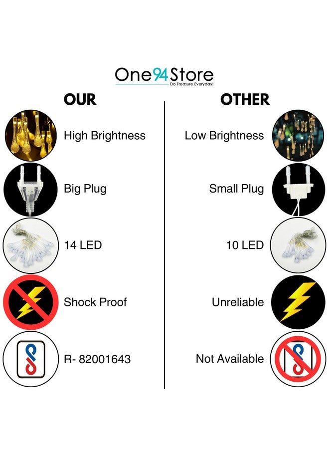 One94Store كرة ضوء خيط قطرة الماء من One94Store 14 LED أضواء خارجية مقاومة للماء زينة كريستالية للإضاءة لعيد الديوالي، المنزل، الحديقة، عيد الميلاد - Image 5