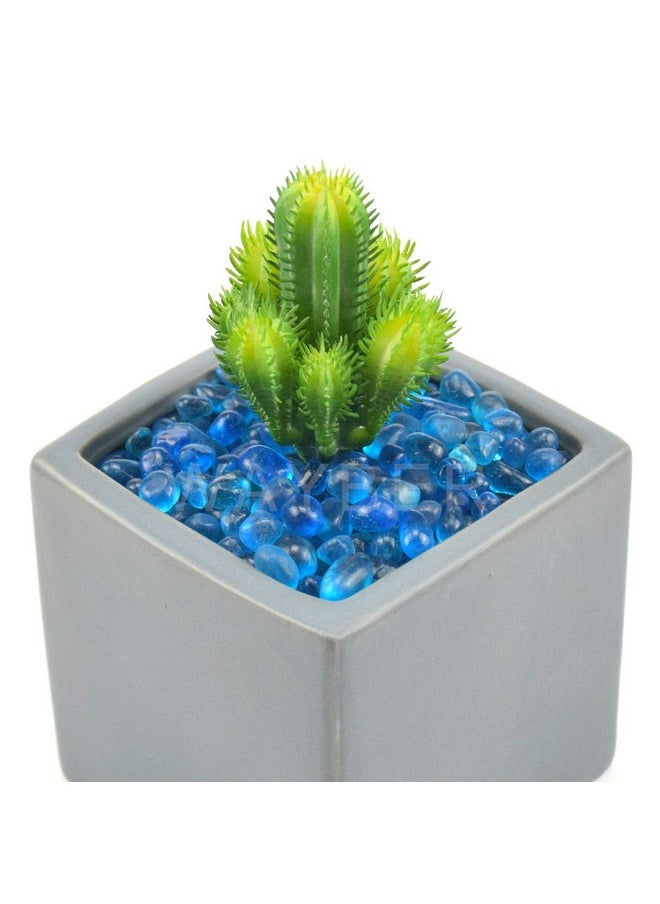 Wayber Glass Stones, 1Lb/460G Irregular Sea Glass Pebbles NonToxic Artificial Crystal Gemstones For Aquarium Turtle Tank Vase Filler Terrarium Flowerpot Decoration, Lake Blue  - Image 4