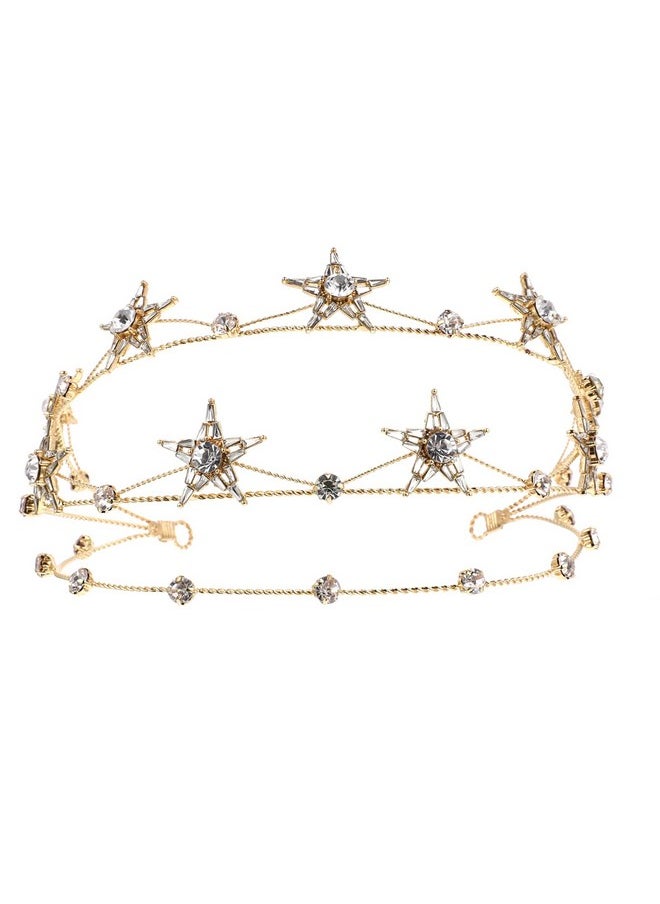 Beaupretty - Bling Rhinestone Star Crown, Star Crystal Tiara And Crown Bridal Headpiece Alloy Hairband Wedding Jewelry For Women Girls, Golden - Image 1