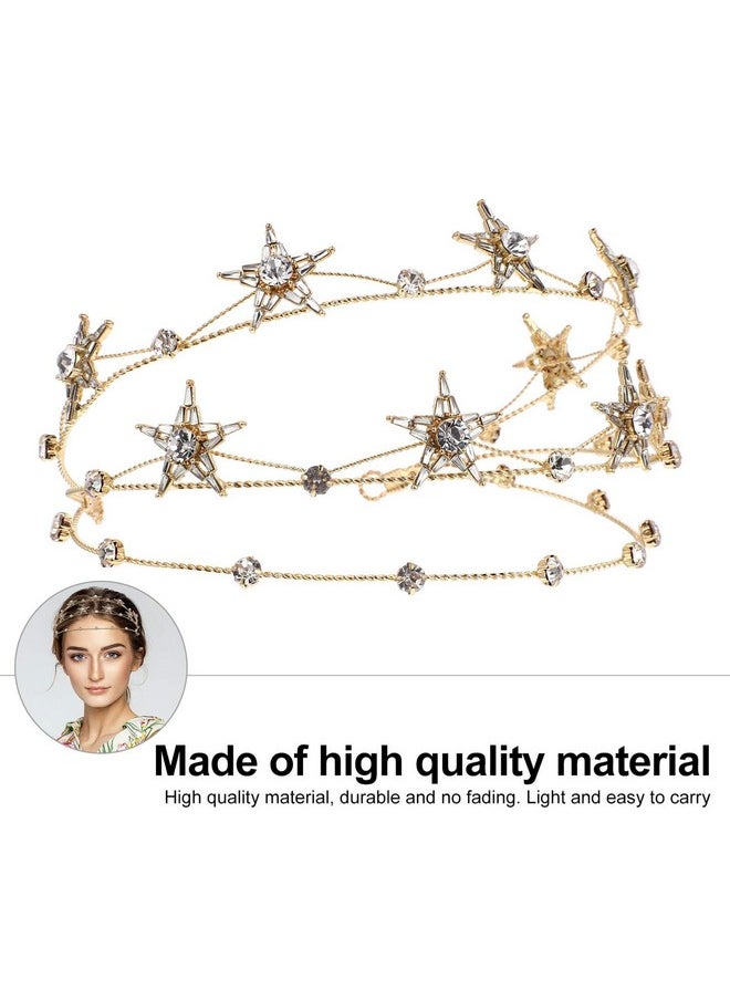 Beaupretty - Bling Rhinestone Star Crown, Star Crystal Tiara And Crown Bridal Headpiece Alloy Hairband Wedding Jewelry For Women Girls, Golden - Image 1