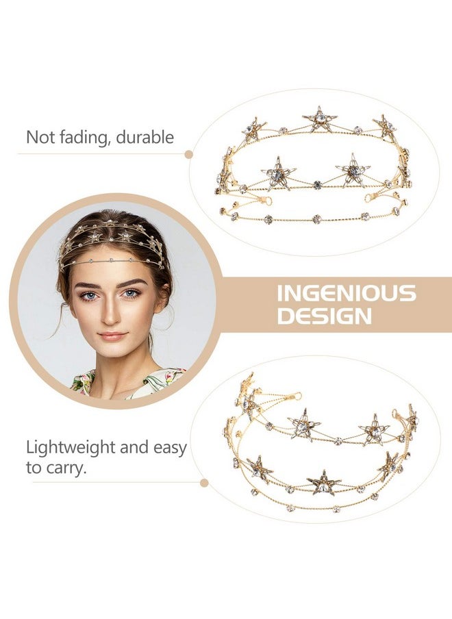 Beaupretty - Bling Rhinestone Star Crown, Star Crystal Tiara And Crown Bridal Headpiece Alloy Hairband Wedding Jewelry For Women Girls, Golden - Image 1
