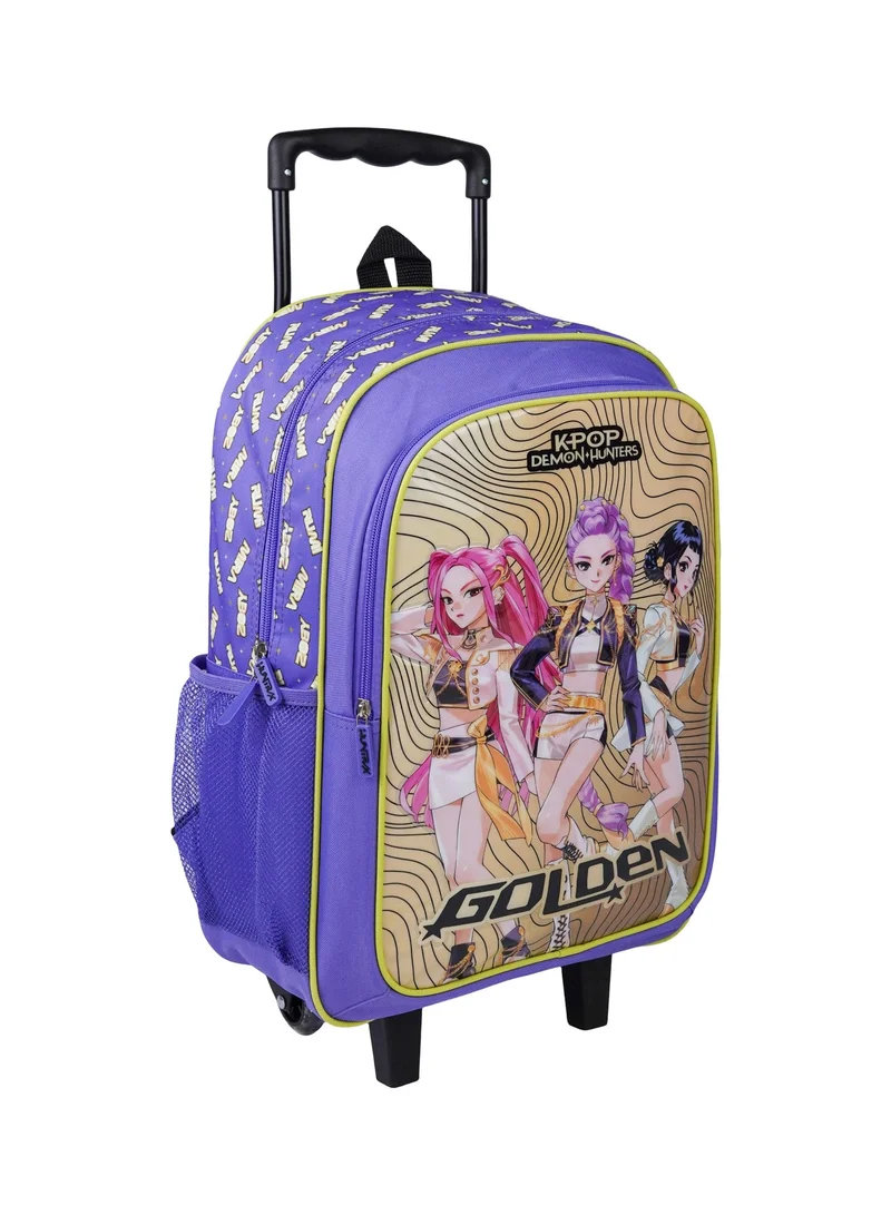 Netflix Blue & Gold Netflix K-Pop Demon Hunters Golden 5-in-1 Kids Trolley School Set 18" | Rolling Backpack, Lunch Bag, Lunch Box, Water Bottle & Pencil Case  | Water Resistant  | Girls School Bag for Women | Best Price UAE
