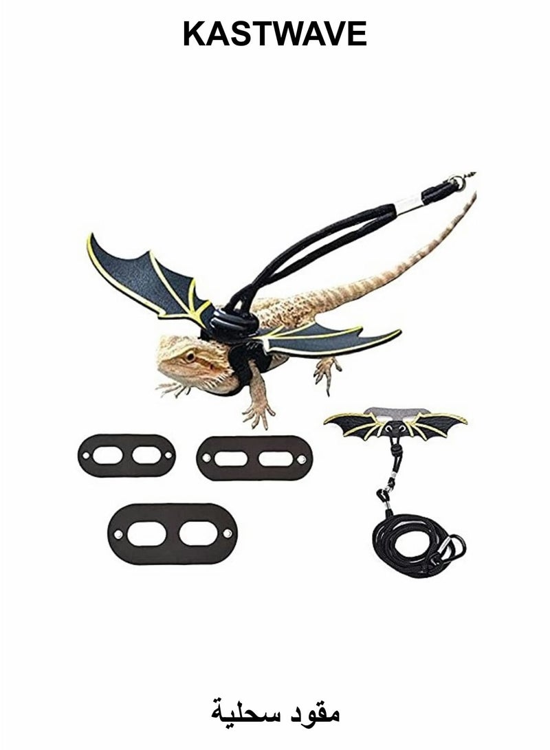 كاست ويف مقود وحزام جناح التنين، مقود سحلية قابل للتعديل، حزام تنين ملتحي بأجنحة جلدية رائعة - Image 1